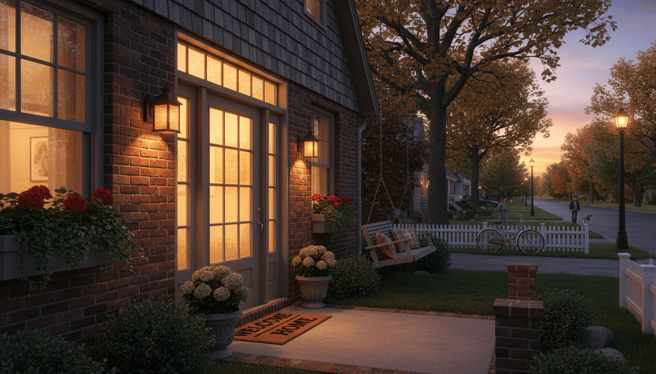 Front door of a home in a Louisville neighborhood, warm and inviting